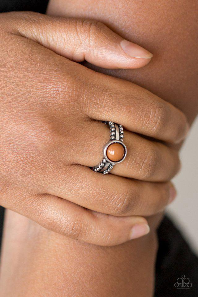 Trek and Field Brown Ring - Paparazzi Accessories- on model - CarasShop.com - Paparazzi Jewelry by Cara Jewels
