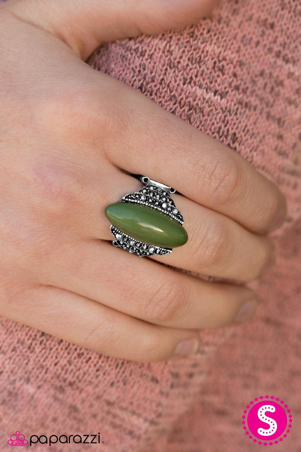 Trekking Through the Amazon Silver and Green Ring - Paparazzi Accessories- lightbox - CarasShop.com - Paparazzi Jewelry by Cara Jewels