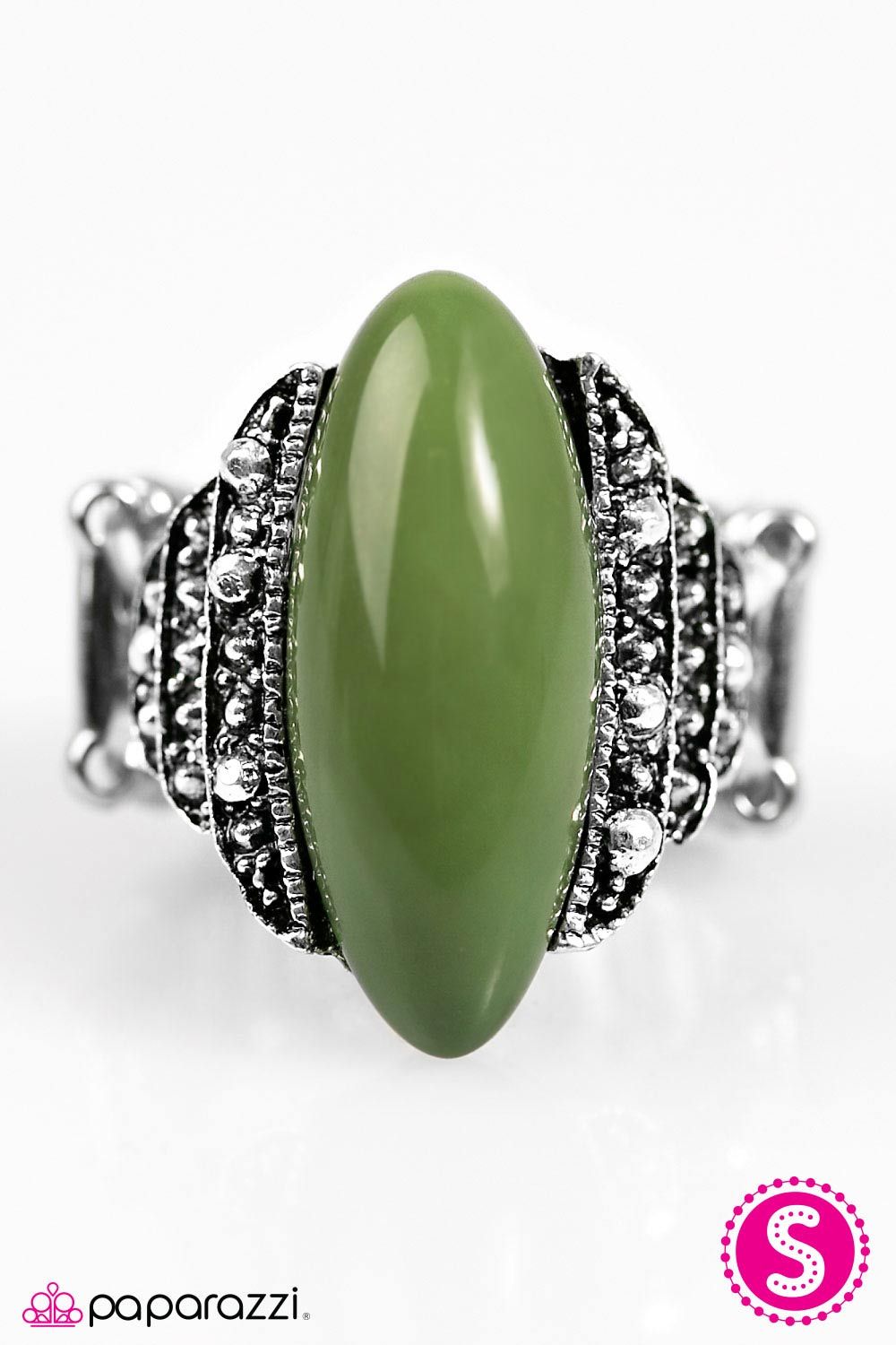 Trekking Through the Amazon Silver and Green Ring - Paparazzi Accessories- on model - CarasShop.com - Paparazzi Jewelry by Cara Jewels