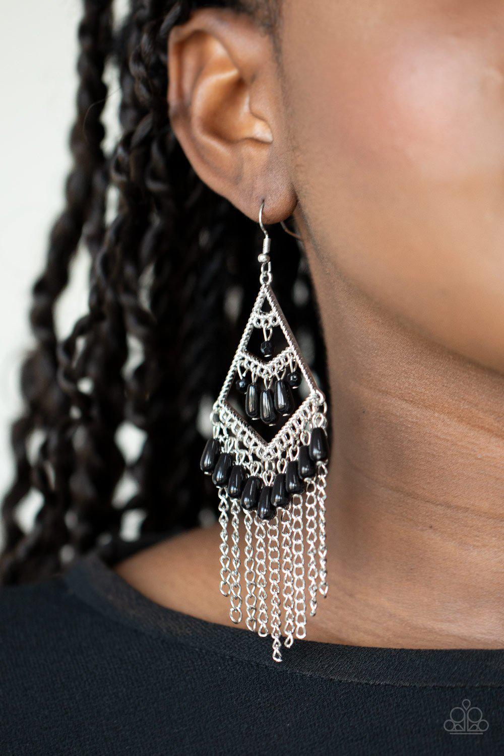 Trending Transcendence Black and Silver Earrings - Paparazzi Accessories- lightbox - CarasShop.com - Paparazzi Jewelry by Cara Jewels