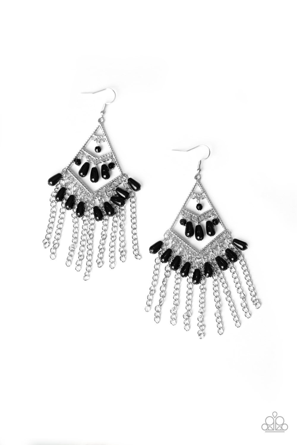 Trending Transcendence Black and Silver Earrings - Paparazzi Accessories- on model - CarasShop.com - Paparazzi Jewelry by Cara Jewels