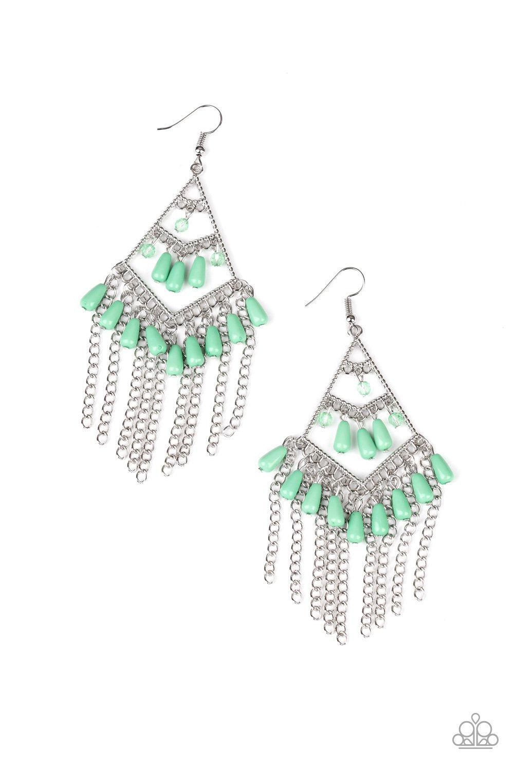 Trending Transcendence Green and Silver Earrings - Paparazzi Accessories- lightbox - CarasShop.com - Paparazzi Jewelry by Cara Jewels