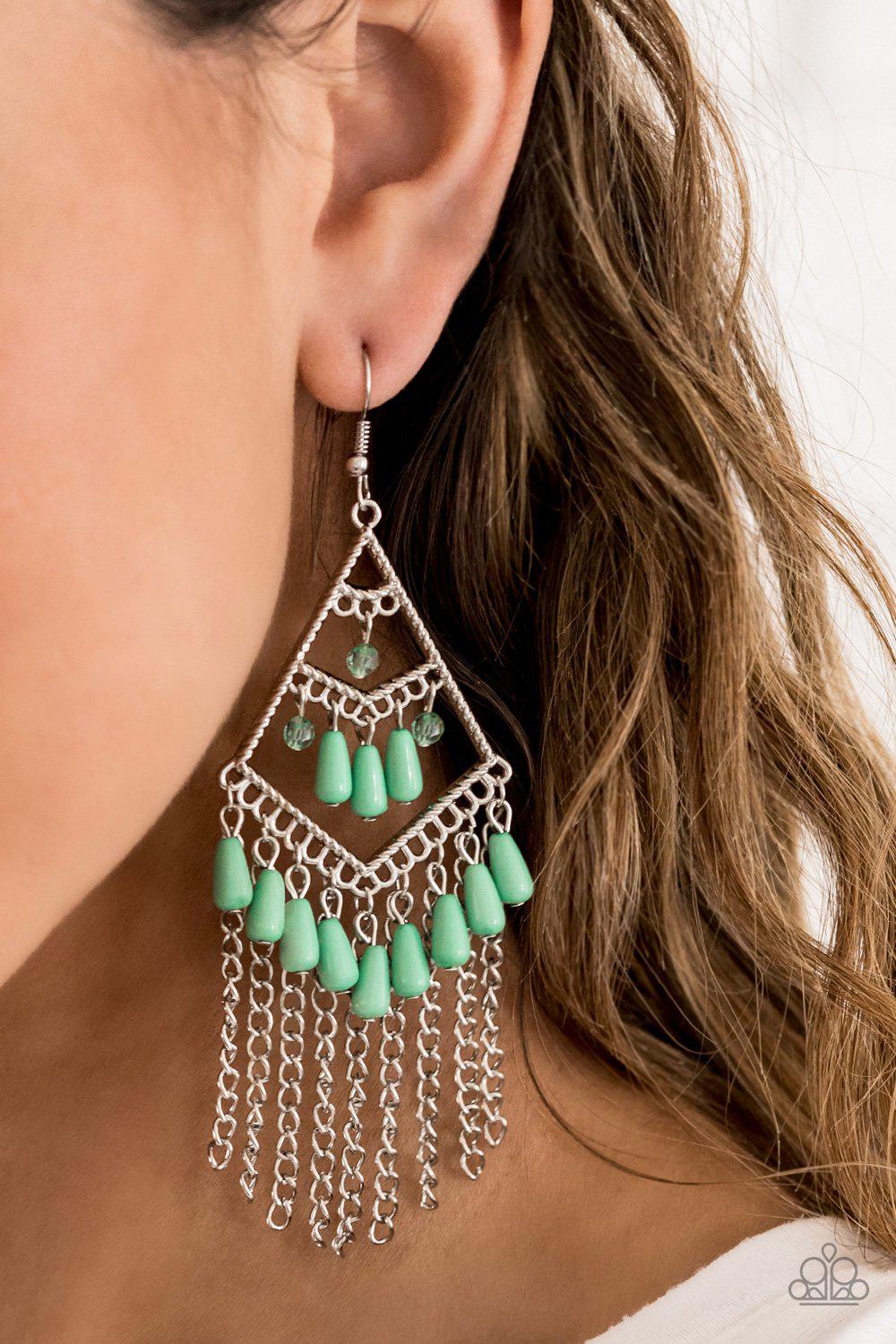 Trending Transcendence Green and Silver Earrings - Paparazzi Accessories- lightbox - CarasShop.com - Paparazzi Jewelry by Cara Jewels