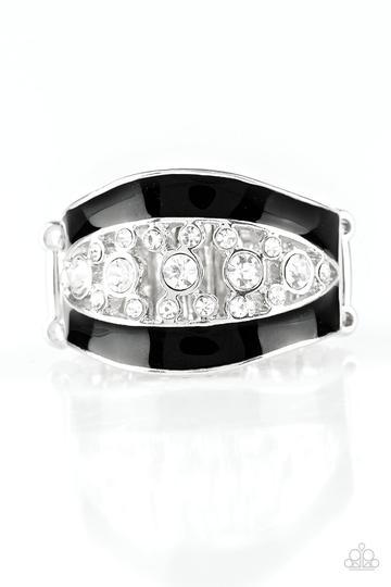 Trending Treasure Black and White Rhinestone Ring - Paparazzi Accessories- lightbox - CarasShop.com - Paparazzi Jewelry by Cara Jewels