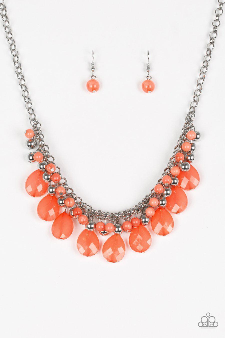 Trending Tropicana Coral Teardrop Necklace - Paparazzi Accessories - free matching earrings -CarasShop.com - Paparazzi Jewelry by Cara Jewels