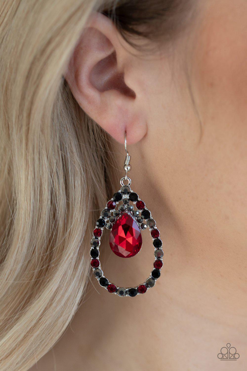 Trendsetting Twinkle Multi Red and Black Gem Earrings - Paparazzi Accessories- lightbox - CarasShop.com - Paparazzi Jewelry by Cara Jewels