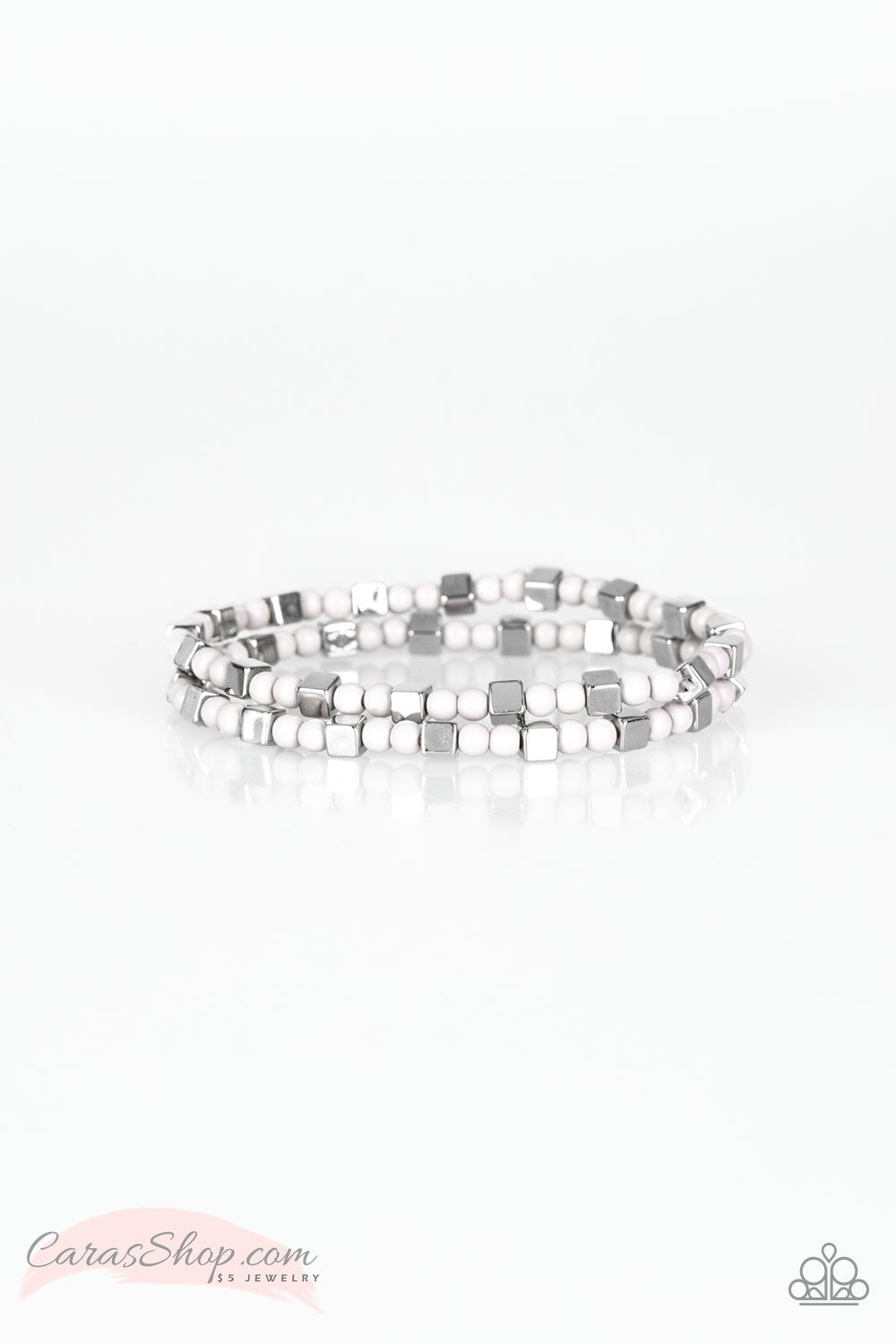 Trendy Tribalist Gray and Silver Stretch Bracelet Set - Paparazzi Accessories- lightbox - CarasShop.com - Paparazzi Jewelry by Cara Jewels