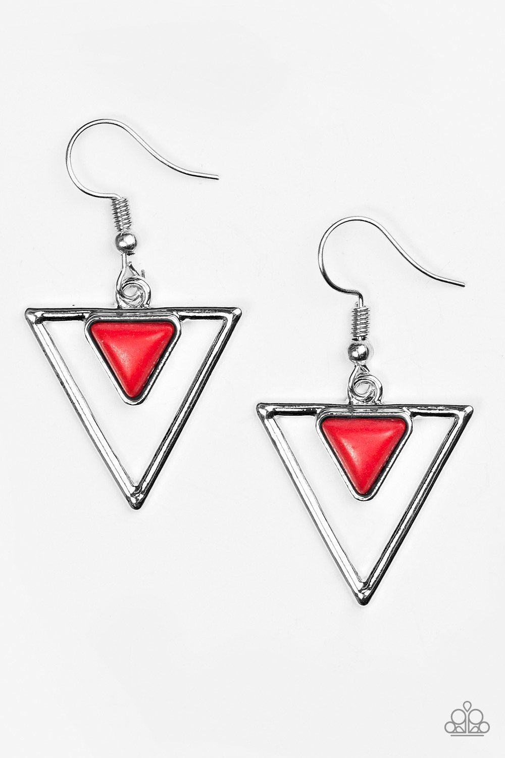Triassic Princess Red Earrings - Paparazzi Accessories- on model - CarasShop.com - Paparazzi Jewelry by Cara Jewels