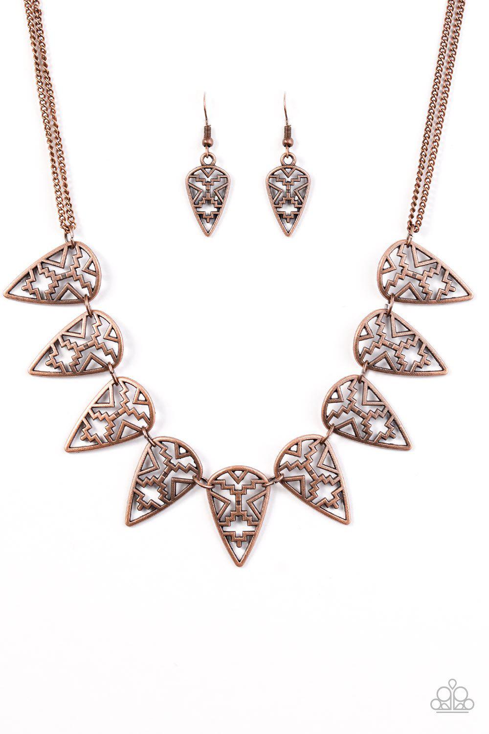 Triassic Triumph Copper Necklace - Paparazzi Accessories - free matching earrings -CarasShop.com - Paparazzi Jewelry by Cara Jewels