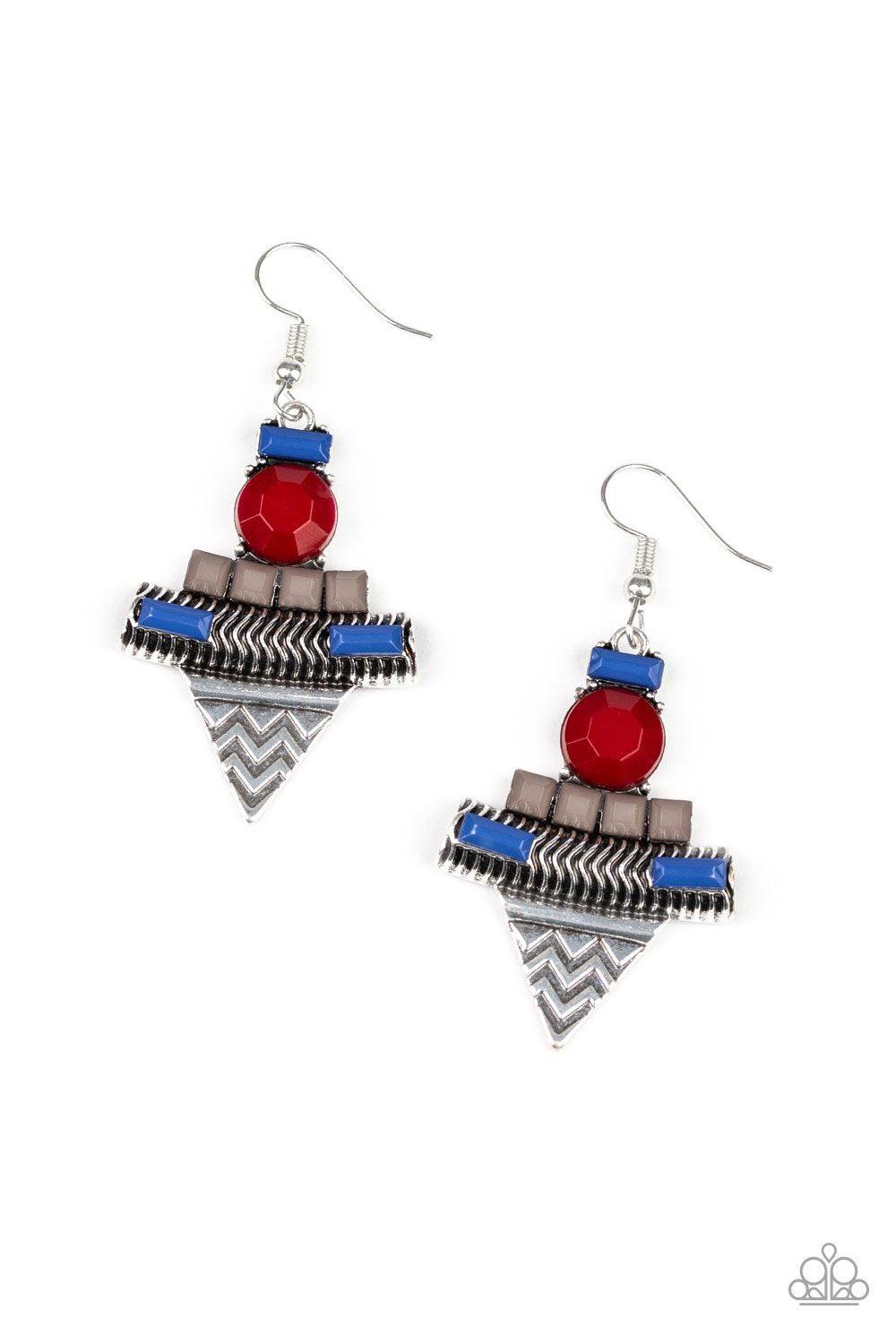 Tribal Terrain Multi Blue, Gray and Wine Earrings - Paparazzi Accessories- lightbox - CarasShop.com - Paparazzi Jewelry by Cara Jewels