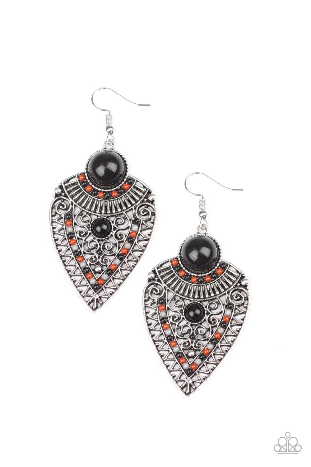 Tribal Territory Black and Silver Earrings - Paparazzi Accessories- lightbox - CarasShop.com - Paparazzi Jewelry by Cara Jewels