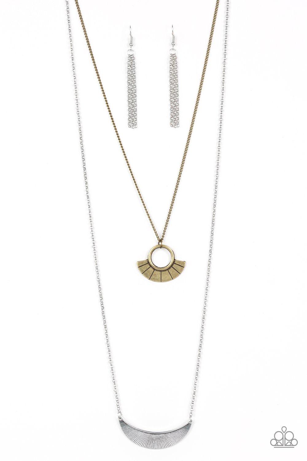 Tribal Trek Multi-colored Silver and Brass Necklace - Paparazzi Accessories- lightbox - CarasShop.com - Paparazzi Jewelry by Cara Jewels