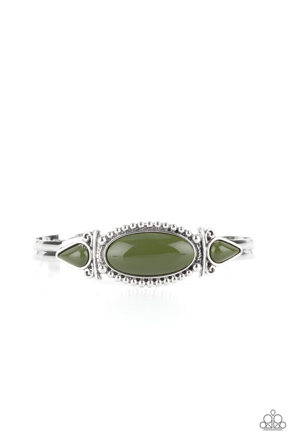 Tribal Trinket Green Cuff Bracelet - Paparazzi Accessories- lightbox - CarasShop.com - Paparazzi Jewelry by Cara Jewels