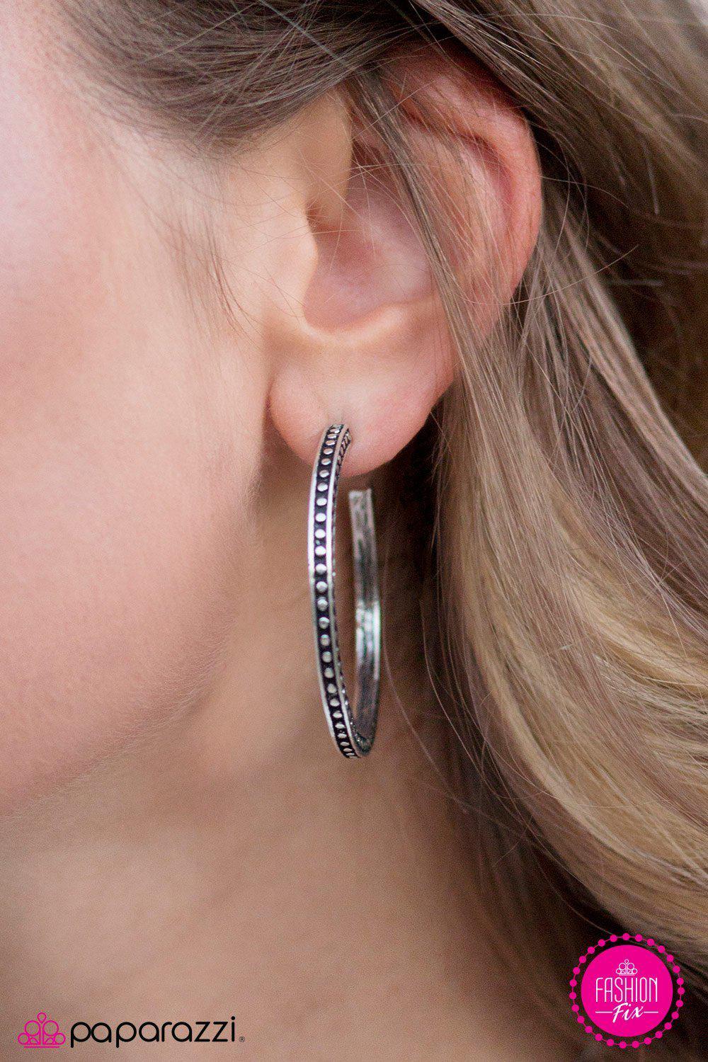 TRIBE As I May Silver Hoop Earrings - Paparazzi Accessories- lightbox - CarasShop.com - Paparazzi Jewelry by Cara Jewels