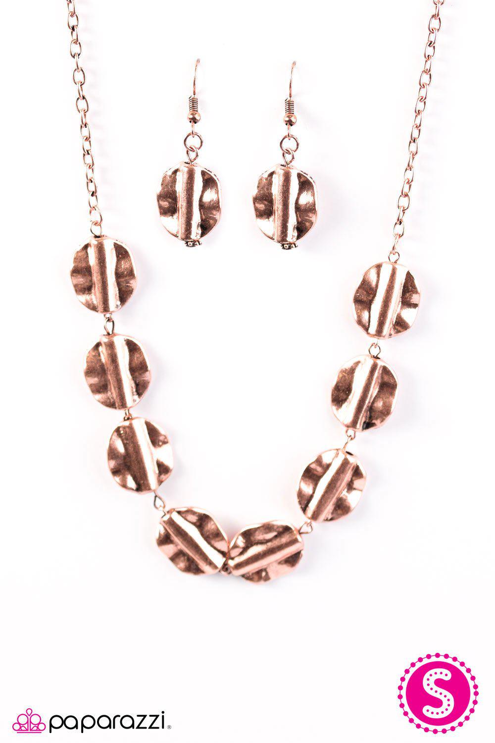 Tribe, Tribe Again Shiny Copper Necklace - Paparazzi Accessories - free matching earrings -CarasShop.com - Paparazzi Jewelry by Cara Jewels
