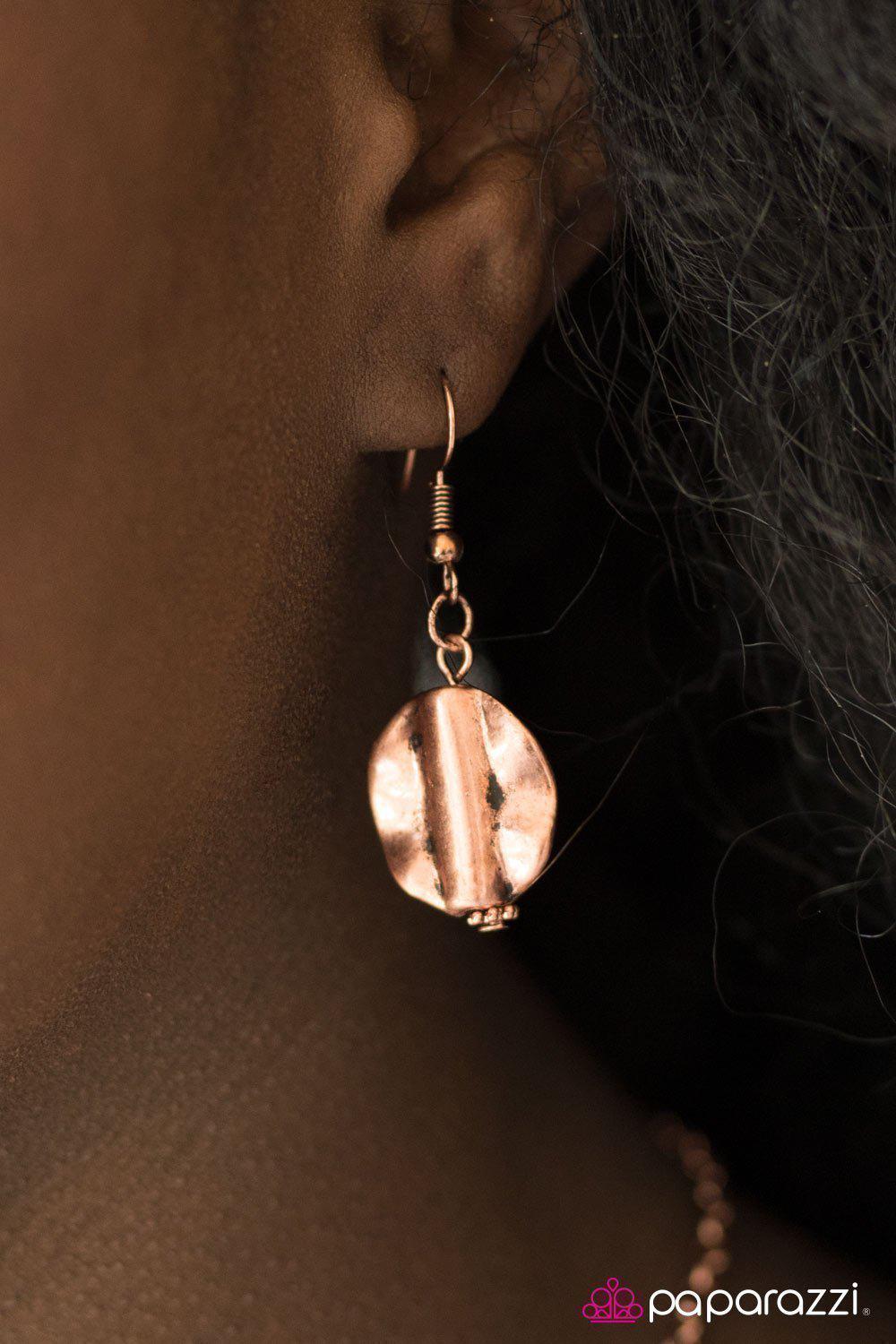 Tribe, Tribe Again Shiny Copper Necklace - Paparazzi Accessories- on model - CarasShop.com - Paparazzi Jewelry by Cara Jewels