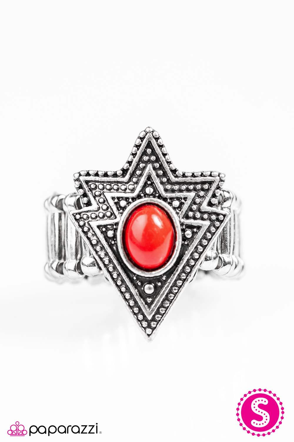 Tribe Vibe Silver and Red Ring - Paparazzi Accessories- lightbox - CarasShop.com - Paparazzi Jewelry by Cara Jewels
