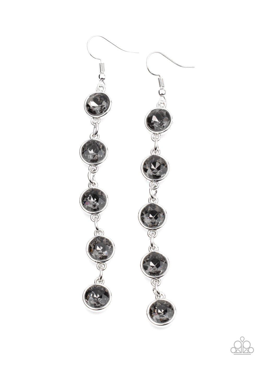 Trickle Down Twinkle Silver Smoky Rhinestone Earrings - Paparazzi Accessories- lightbox - CarasShop.com - Paparazzi Jewelry by Cara Jewels