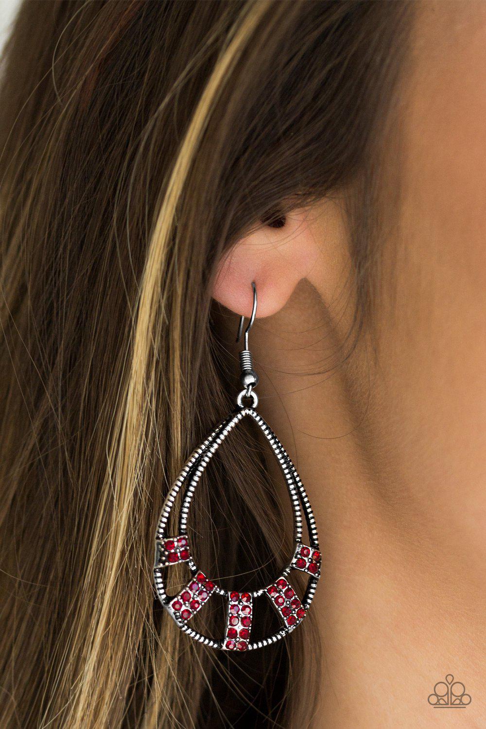 Trillion Dollar Teardrops Red Earrings - Paparazzi Accessories- lightbox - CarasShop.com - Paparazzi Jewelry by Cara Jewels