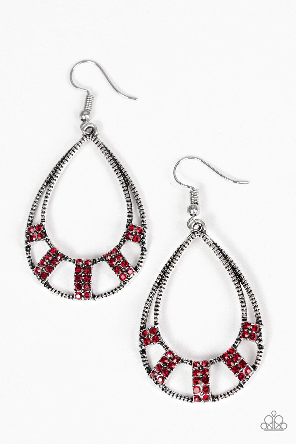 Trillion Dollar Teardrops Red Earrings - Paparazzi Accessories- on model - CarasShop.com - Paparazzi Jewelry by Cara Jewels