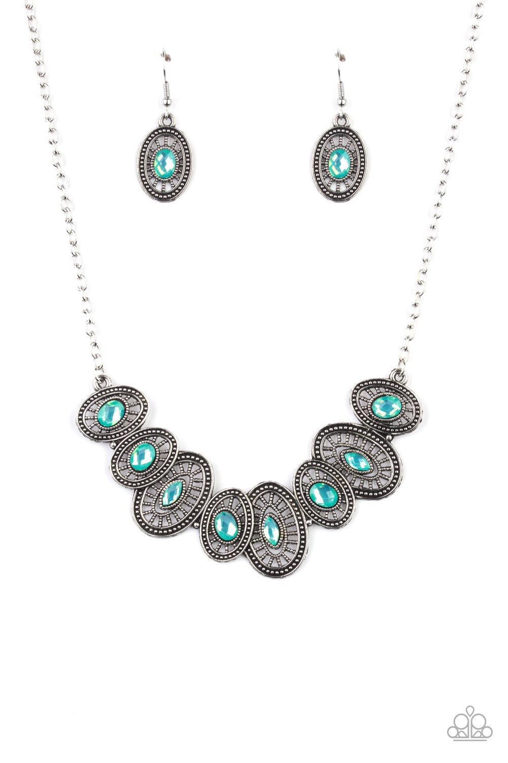 Trinket Trove Green Rhinestone Necklace - Paparazzi Accessories- lightbox - CarasShop.com - Paparazzi Jewelry by Cara Jewels