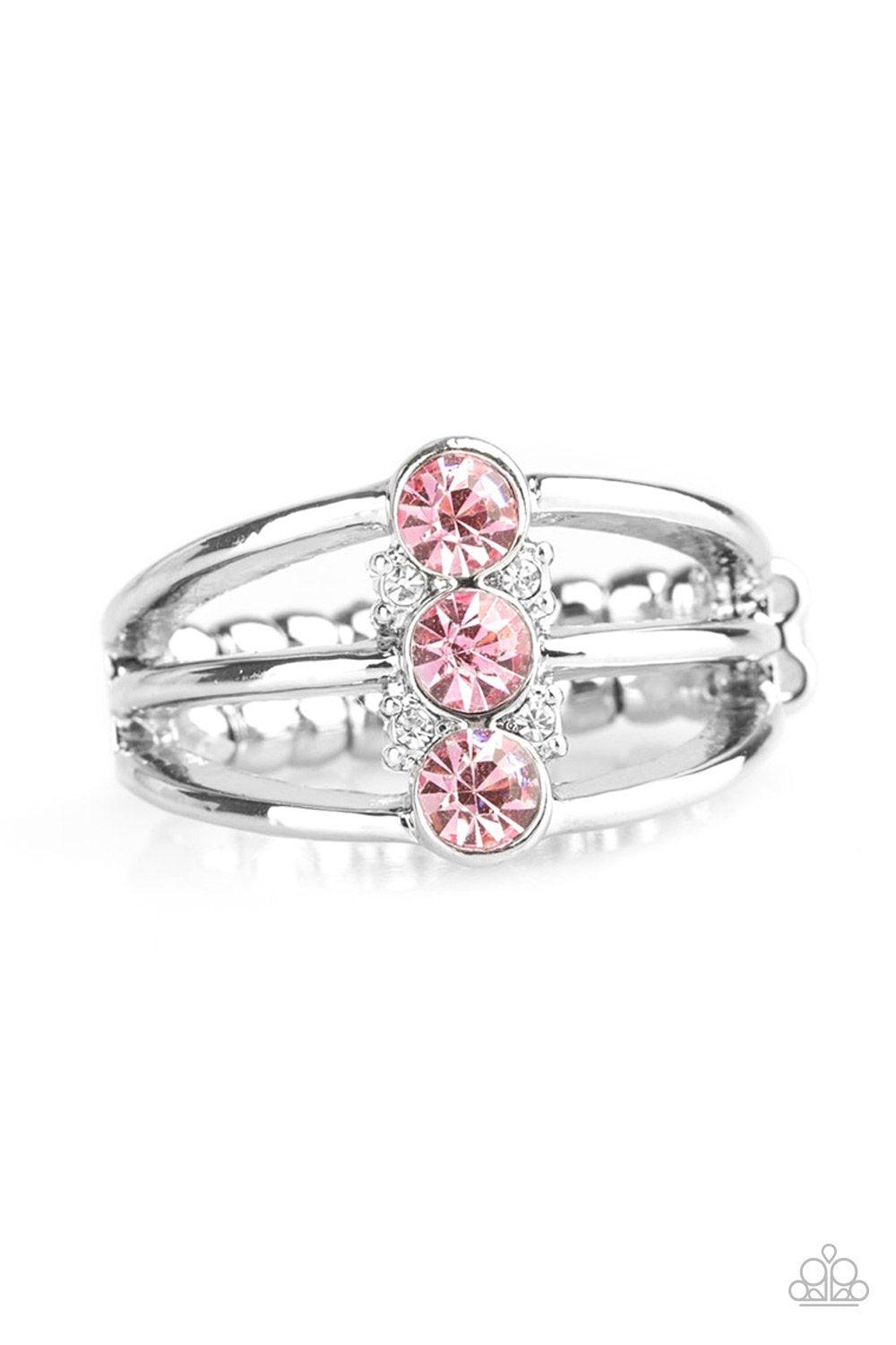 Triple Crown Winner Pink Rhinestone Ring - Paparazzi Accessories- on model - CarasShop.com - Paparazzi Jewelry by Cara Jewels