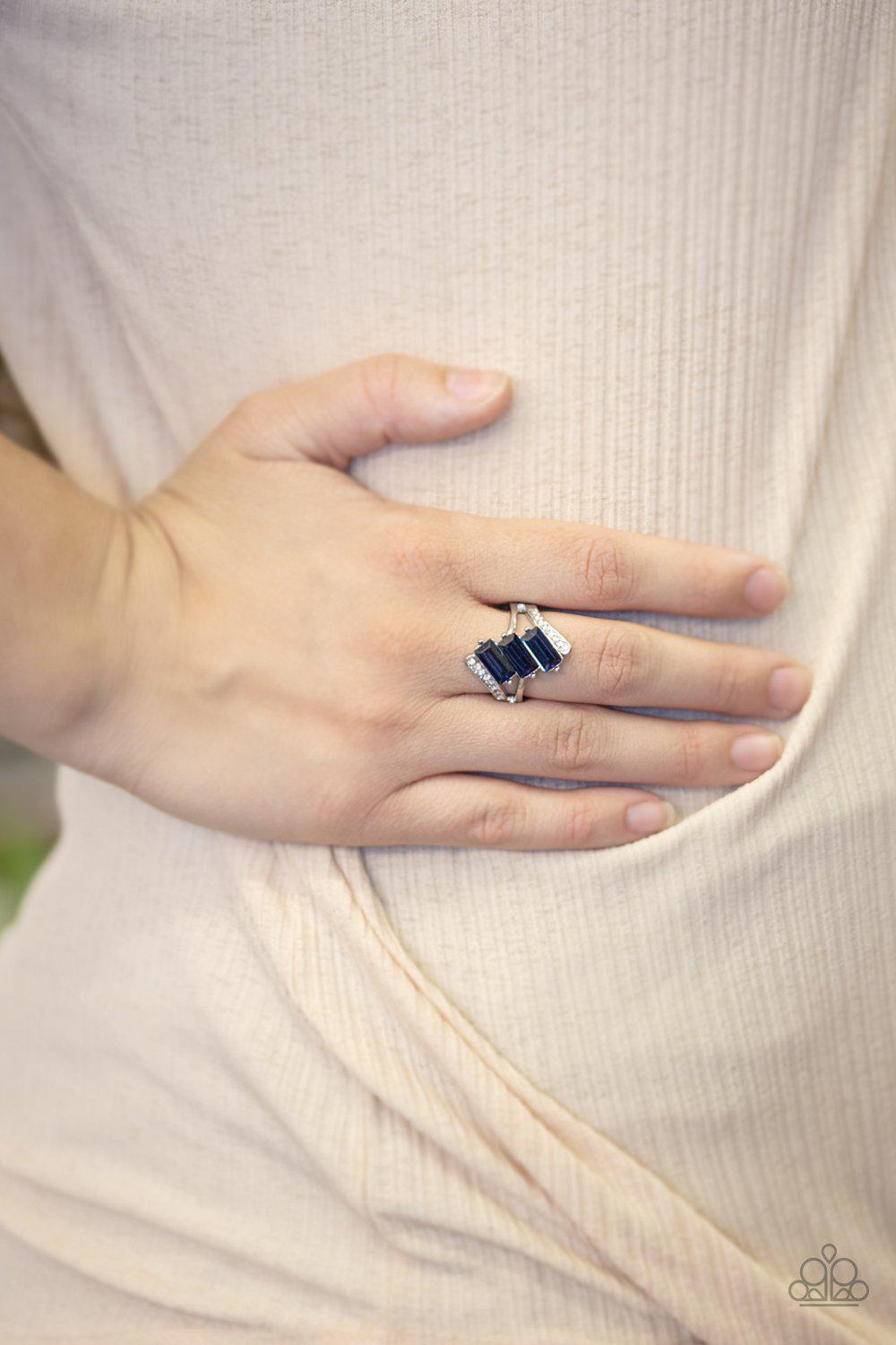 Triple Razzle Blue Rhinestone Ring - Paparazzi Accessories- lightbox - CarasShop.com - Paparazzi Jewelry by Cara Jewels