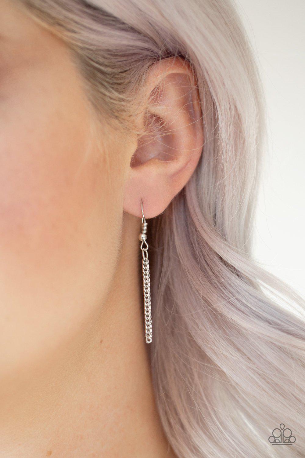 Triple Shimmer Silver Hematite and Smoky Rhinestone Tassel Necklace - Paparazzi Accessories - free matching earrings -CarasShop.com - Paparazzi Jewelry by Cara Jewels