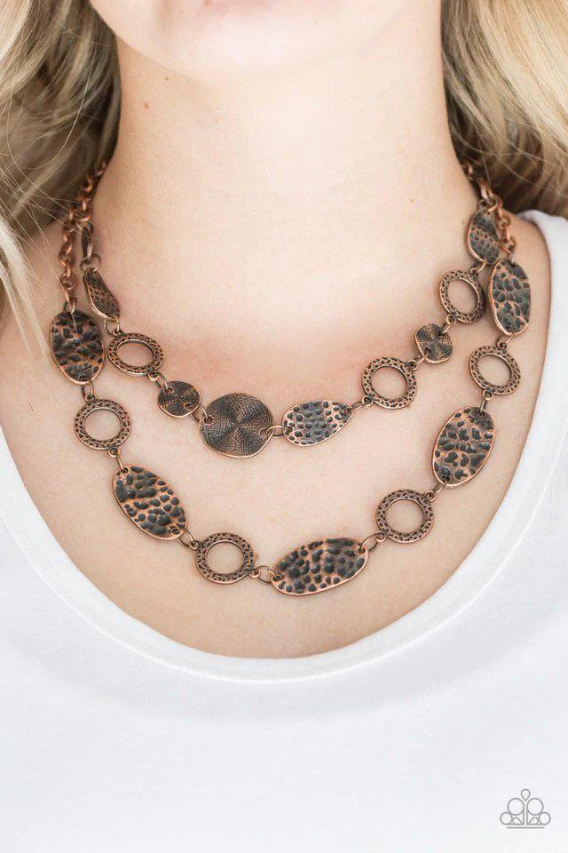 Trippin' On Texture Copper Necklace - Paparazzi Accessories- on model - CarasShop.com - Paparazzi Jewelry by Cara Jewels
