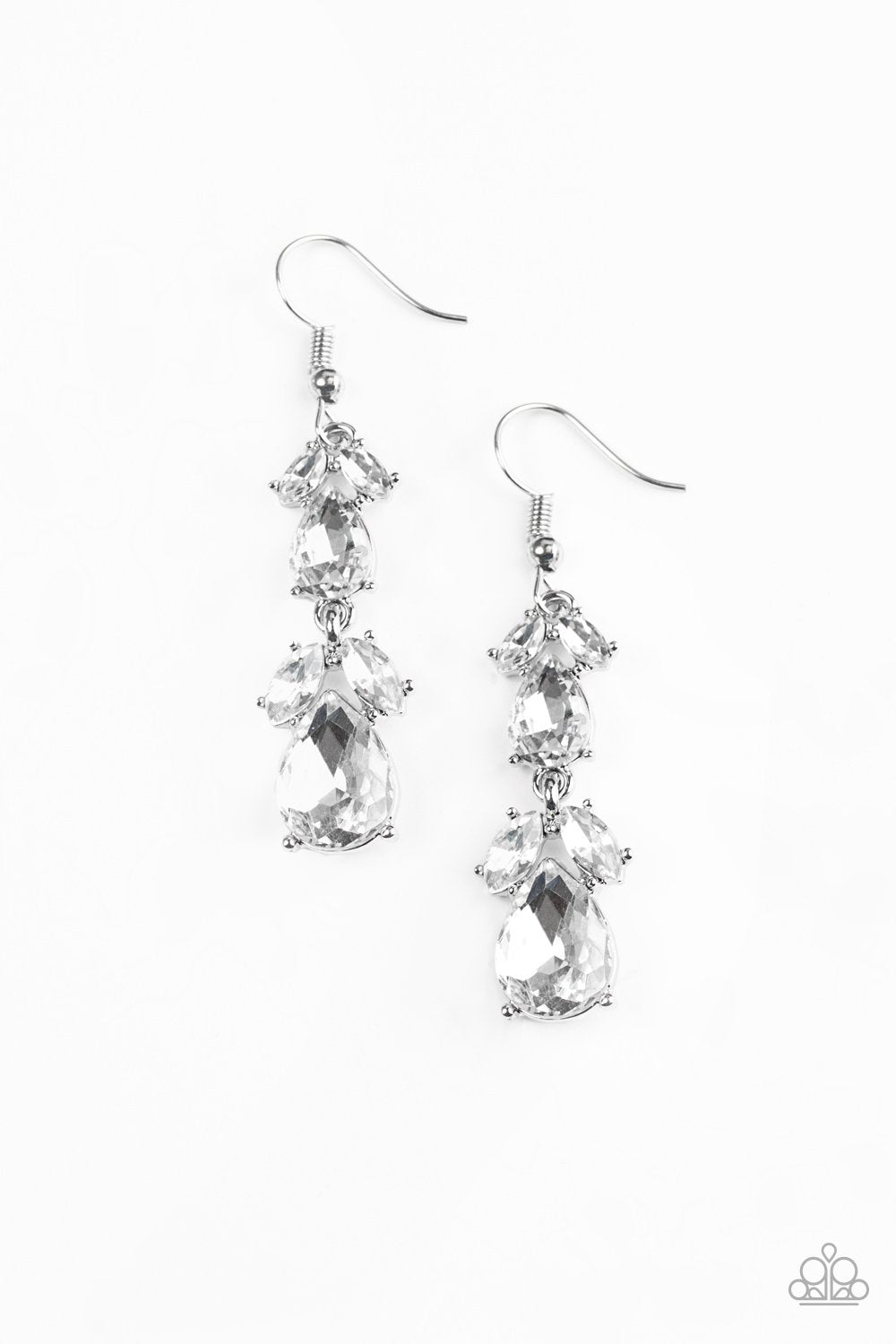 Trophy Hall White Rhinestone Earrings - Paparazzi Accessories- lightbox - CarasShop.com - Paparazzi Jewelry by Cara Jewels