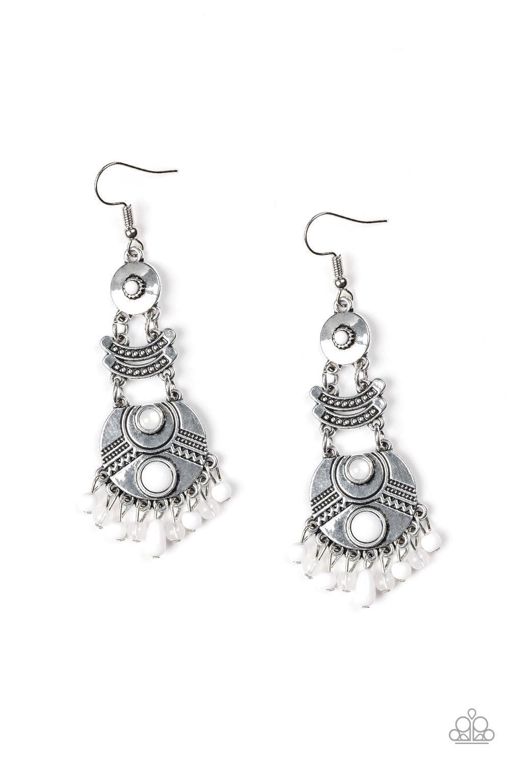 Tropic Tribe White Earrings - Paparazzi Accessories- lightbox - CarasShop.com - Paparazzi Jewelry by Cara Jewels