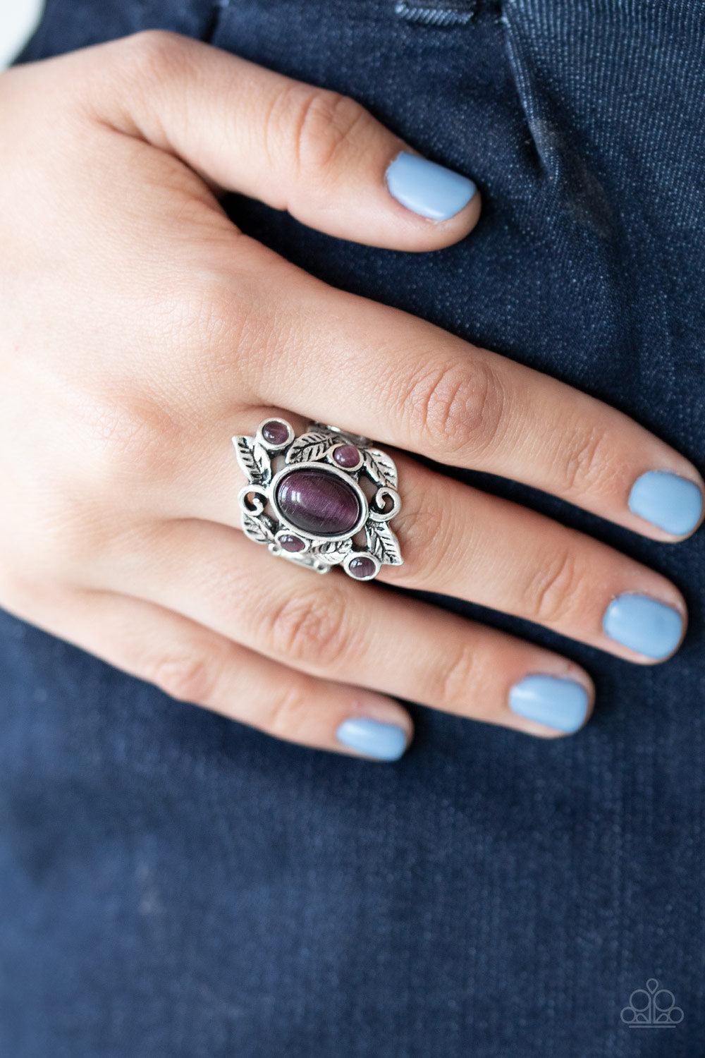 Tropical Dream Purple Cat's Eye Ring - Paparazzi Accessories- on model - CarasShop.com - Paparazzi Jewelry by Cara Jewels