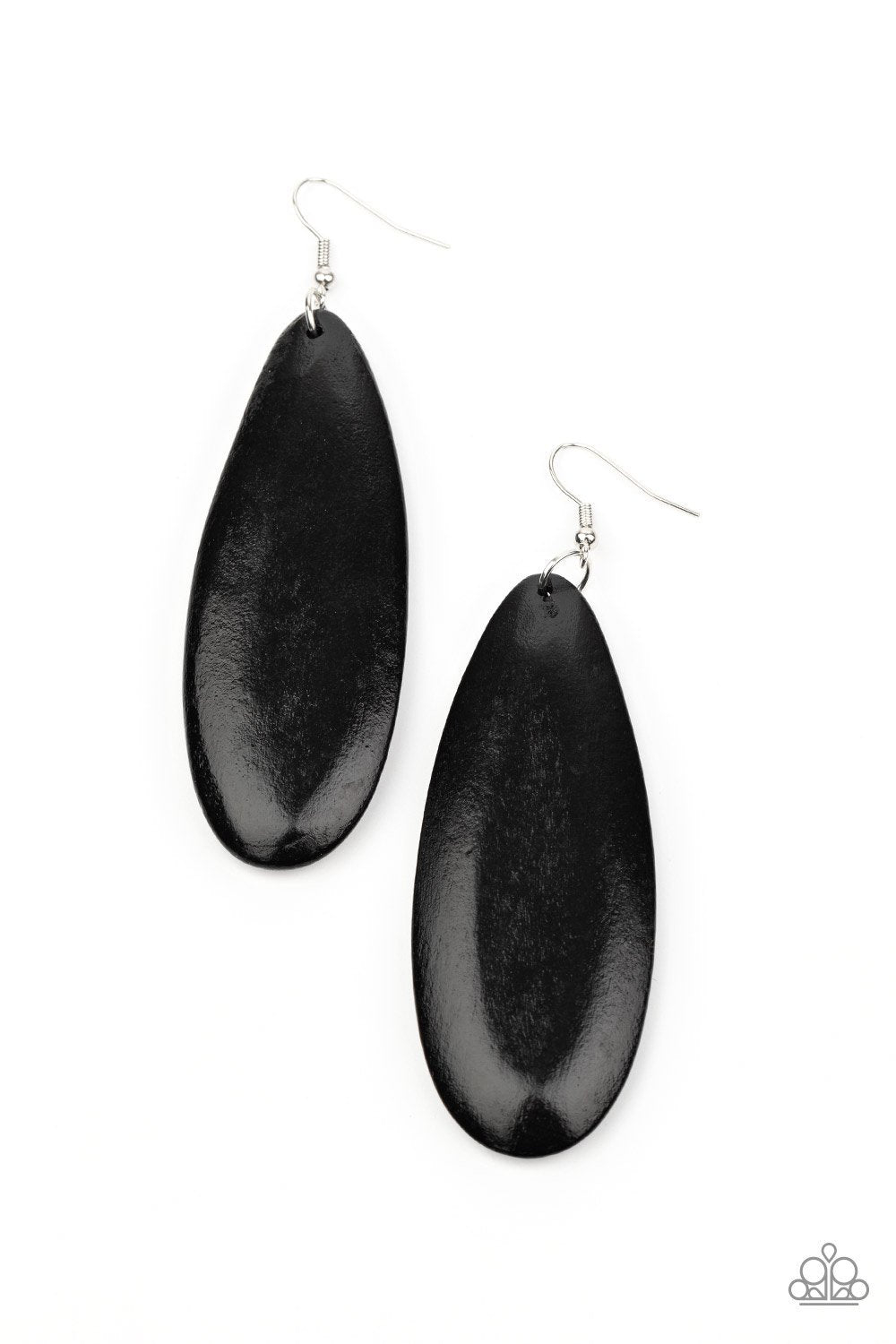 Tropical Ferry Black Wood Earrings - Paparazzi Accessories- on model - CarasShop.com - Paparazzi Jewelry by Cara Jewels