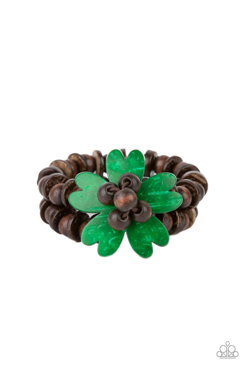 Tropical Flavor Green Wood Bracelet - Paparazzi Accessories- lightbox - CarasShop.com - Paparazzi Jewelry by Cara Jewels