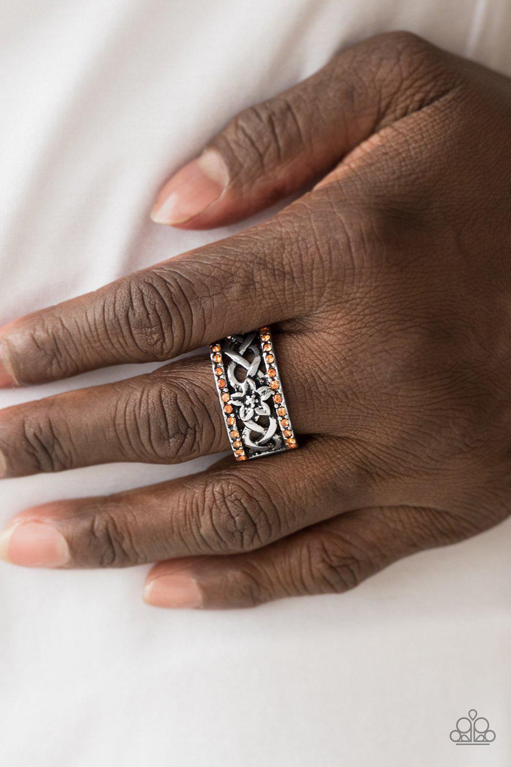 Tropical Springs Silver and Orange Ring - Paparazzi Accessories- lightbox - CarasShop.com - Paparazzi Jewelry by Cara Jewels