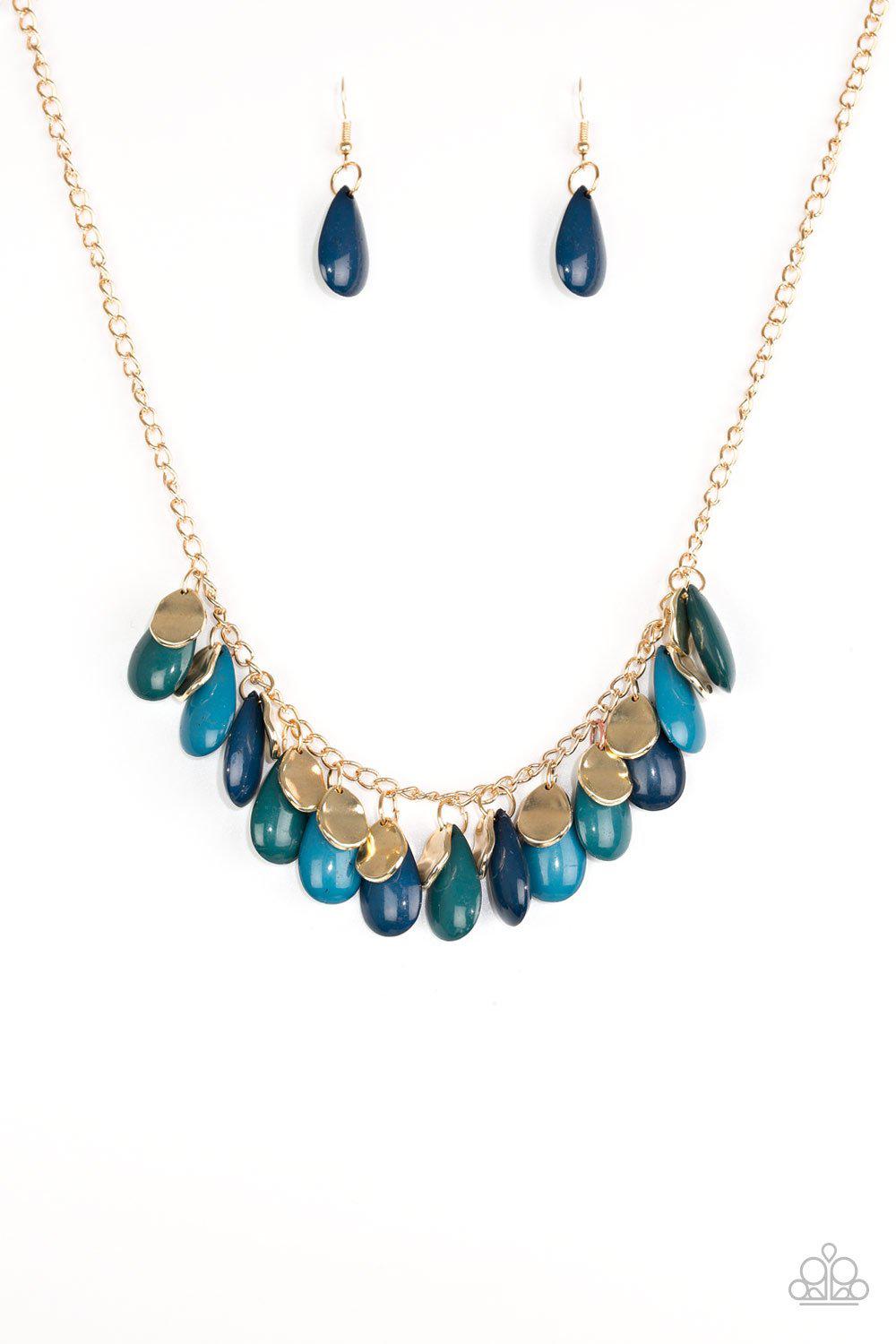 Tropical Storm Blue Green and Gold Necklace - Paparazzi Accessories - free matching earrings -CarasShop.com - Paparazzi Jewelry by Cara Jewels