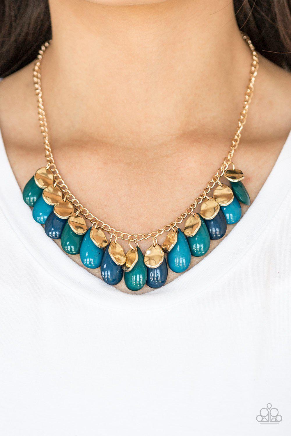 Tropical Storm Blue Green and Gold Necklace - Paparazzi Accessories- lightbox - CarasShop.com - Paparazzi Jewelry by Cara Jewels