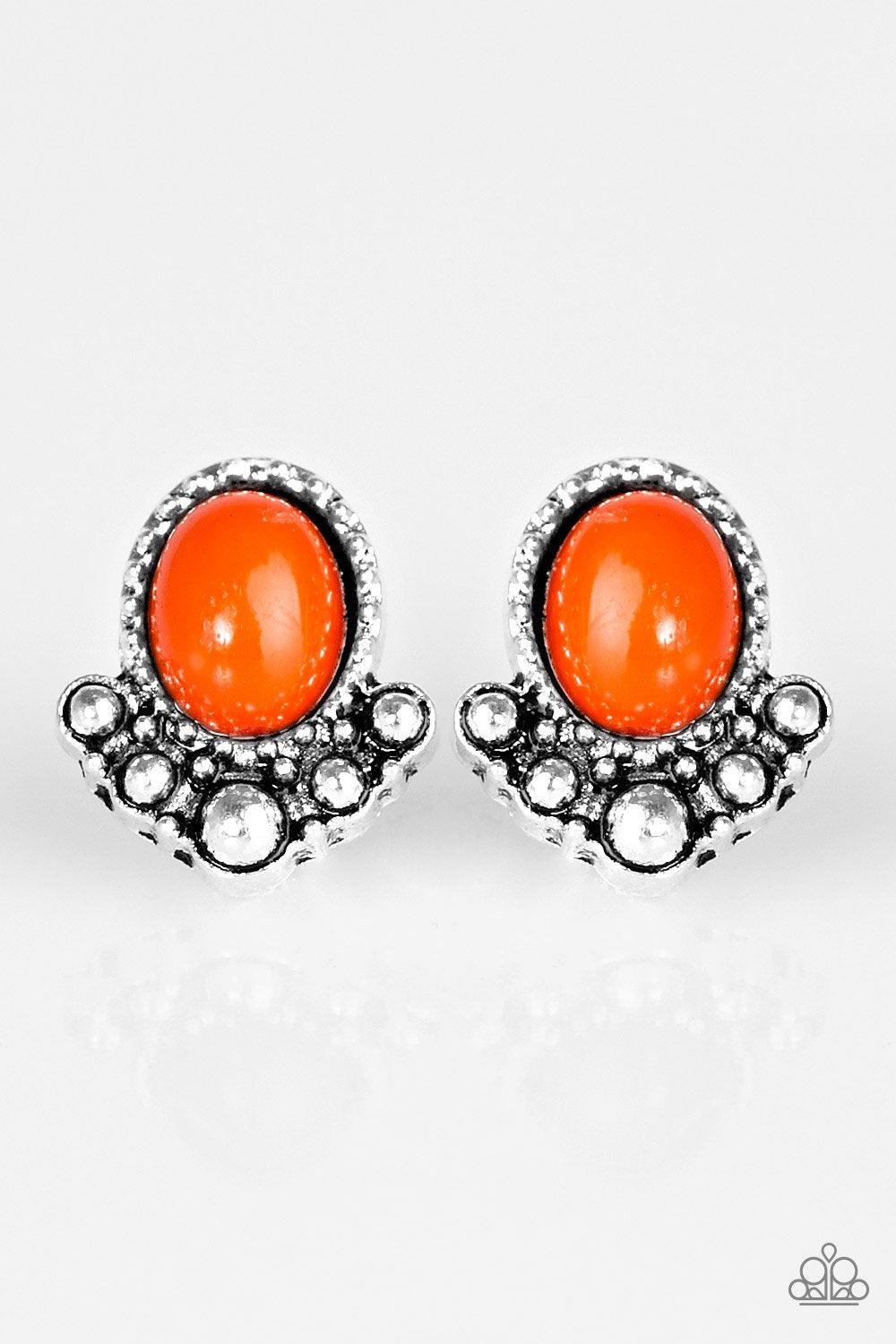 Tropical Tease Orange Post Earrings - Paparazzi Accessories- on model - CarasShop.com - Paparazzi Jewelry by Cara Jewels