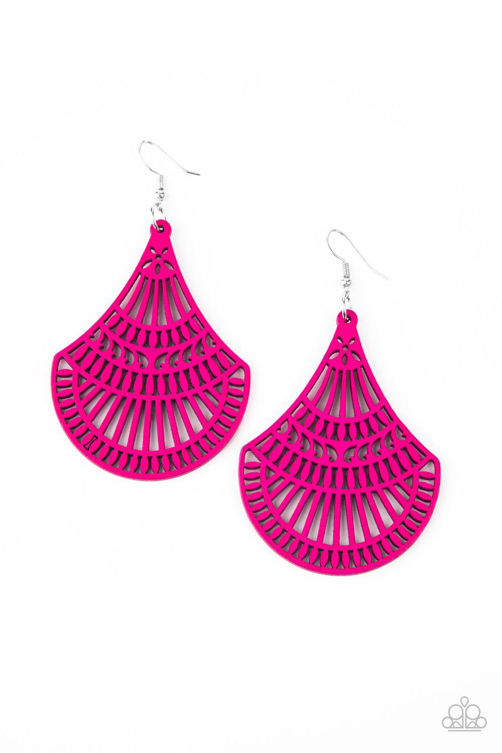 Tropical Tempest Pink Wood Earrings - Paparazzi Accessories- lightbox - CarasShop.com - Paparazzi Jewelry by Cara Jewels