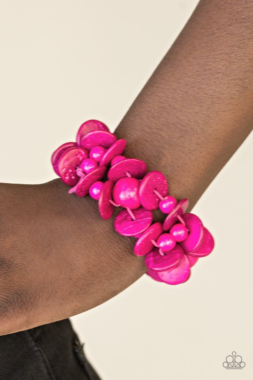 Tropical Temptress Pink Wood Bracelet - Paparazzi Accessories- lightbox - CarasShop.com - Paparazzi Jewelry by Cara Jewels