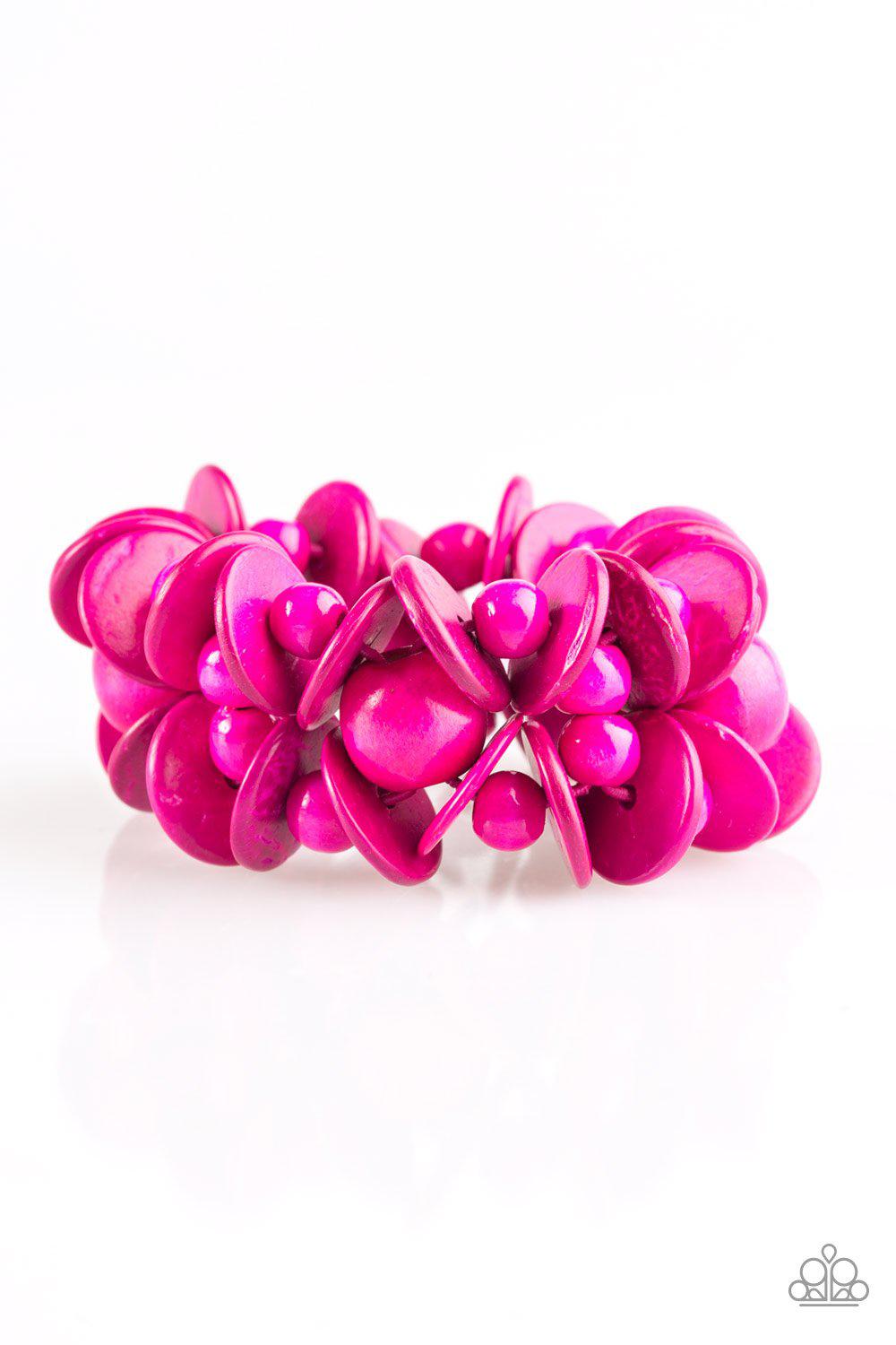 Tropical Temptress Pink Wood Bracelet - Paparazzi Accessories- on model - CarasShop.com - Paparazzi Jewelry by Cara Jewels