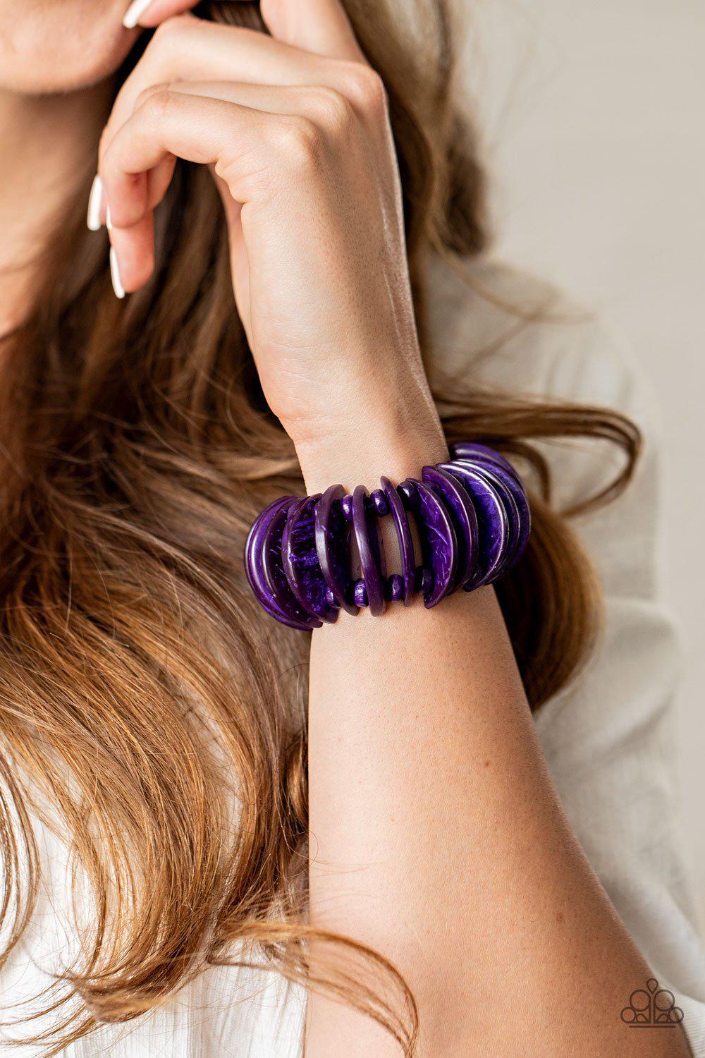Tropical Tiki Bar Purple Wood Bracelet - Paparazzi Accessories- lightbox - CarasShop.com - Paparazzi Jewelry by Cara Jewels