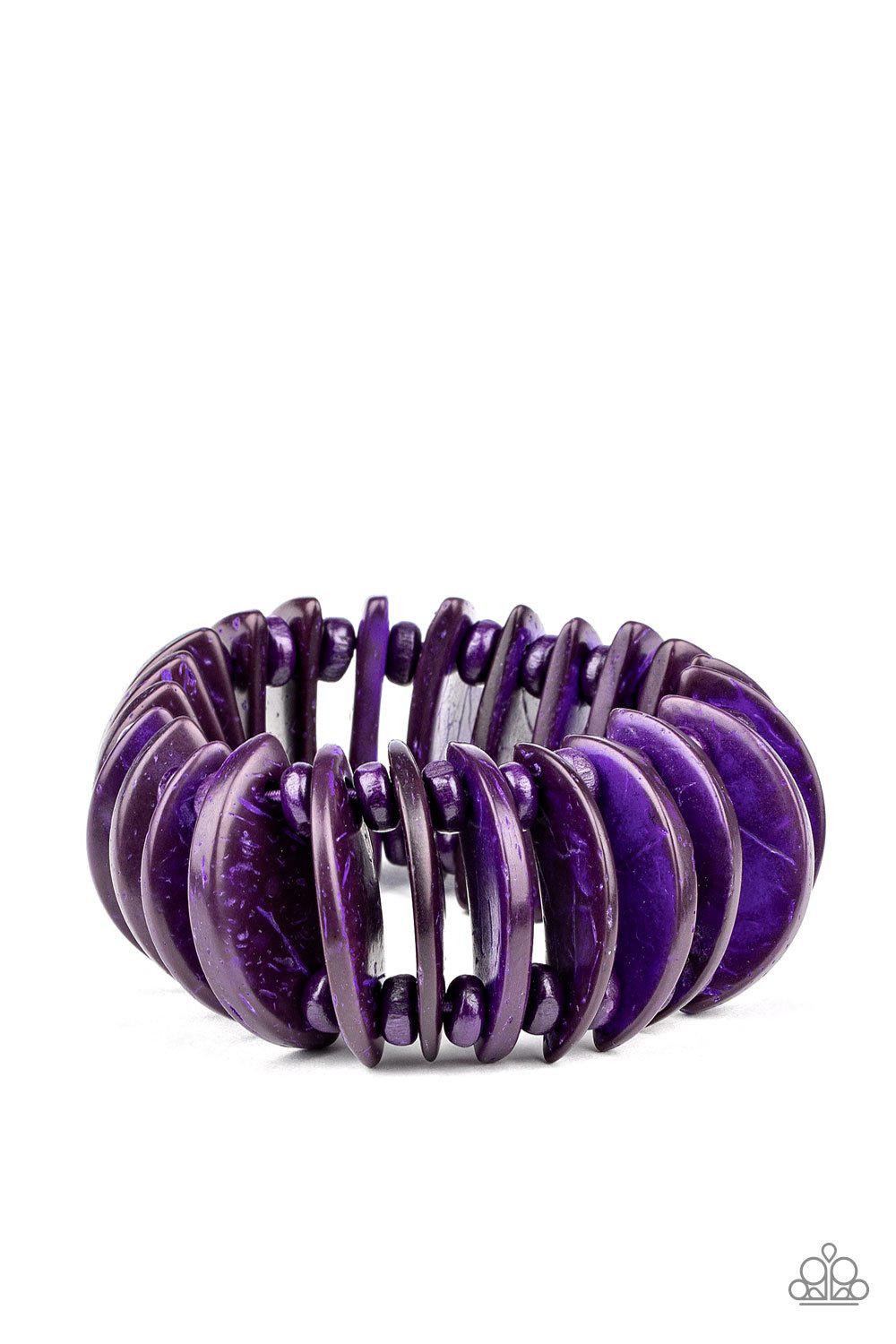 Tropical Tiki Bar Purple Wood Bracelet - Paparazzi Accessories- on model - CarasShop.com - Paparazzi Jewelry by Cara Jewels