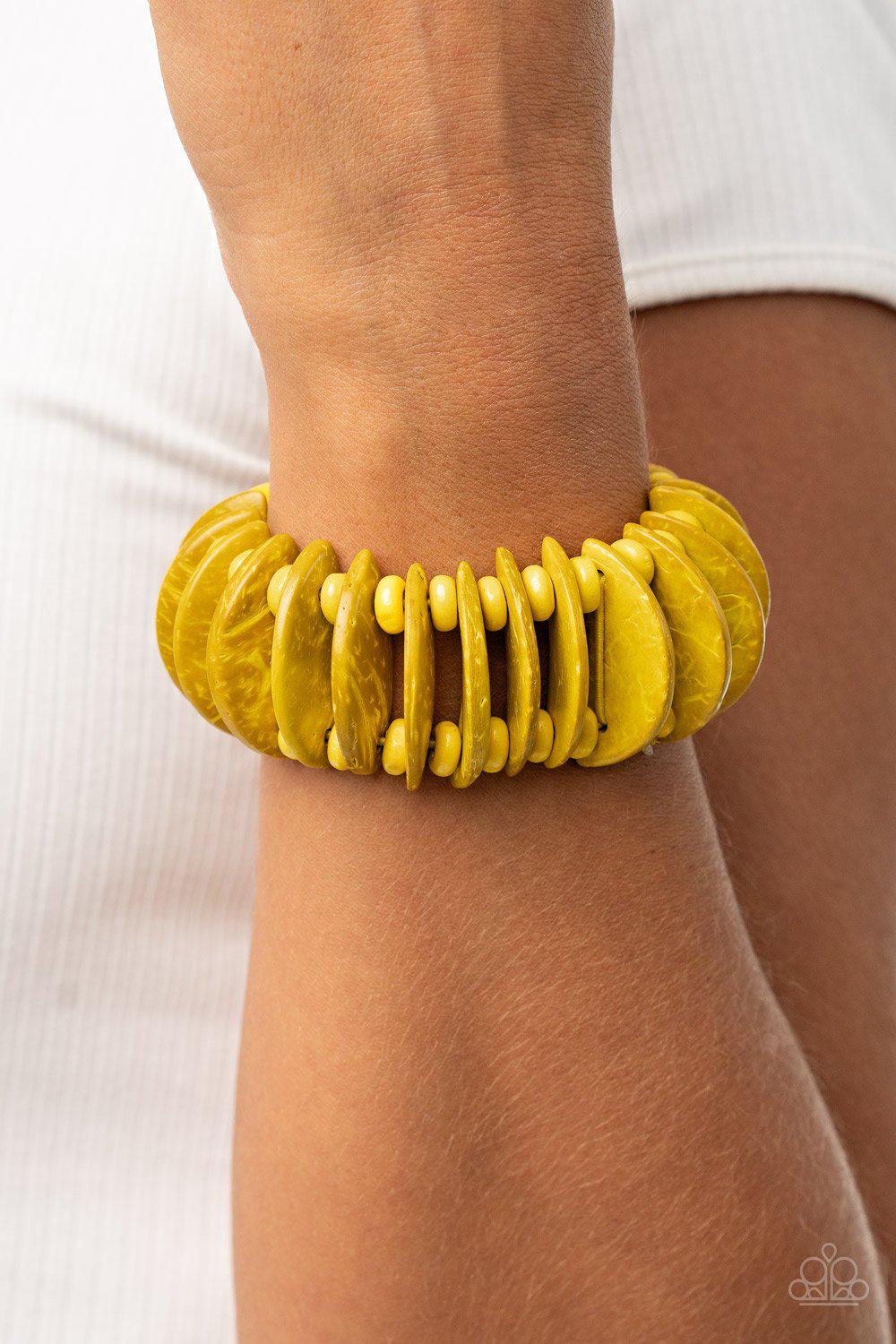 Tropical Tiki Bar Yellow Wood Bracelet - Paparazzi Accessories- lightbox - CarasShop.com - Paparazzi Jewelry by Cara Jewels