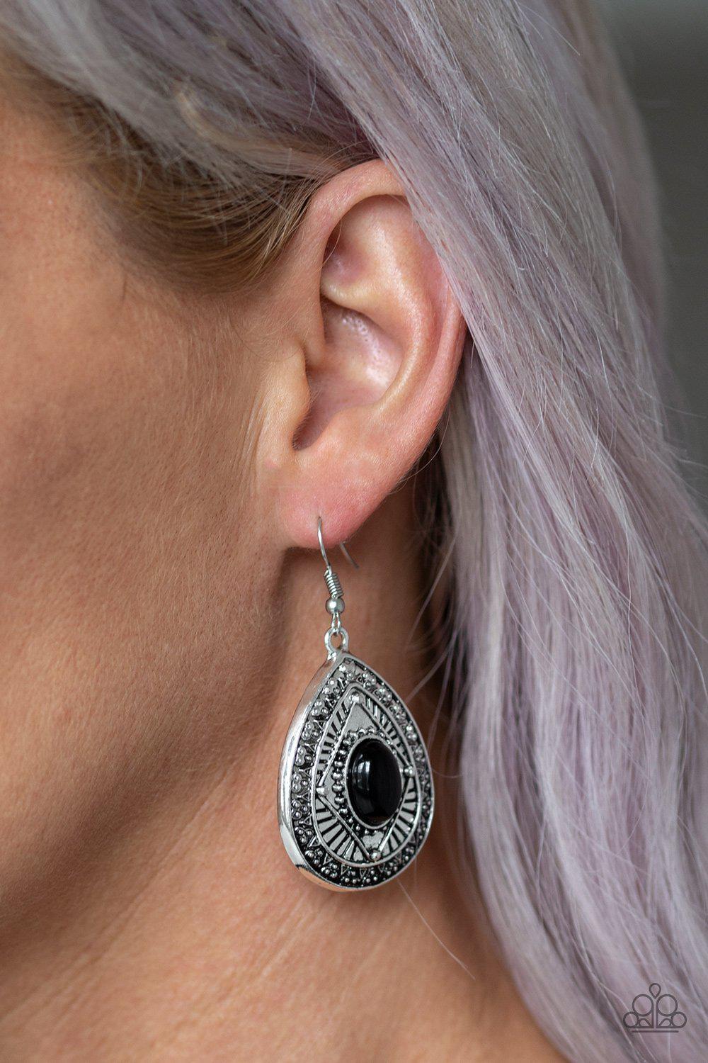 Tropical Topography Black and Silver Teardrop Earrings - Paparazzi Accessories- lightbox - CarasShop.com - Paparazzi Jewelry by Cara Jewels