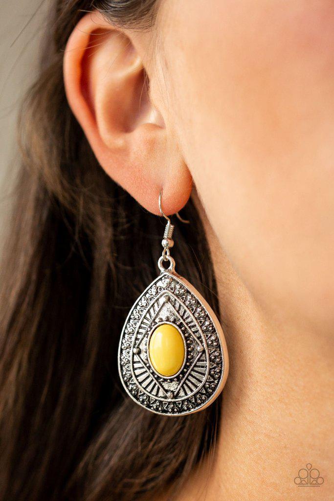 Tropical Topography Yellow and Silver Teardrop Earrings - Paparazzi Accessories- lightbox - CarasShop.com - Paparazzi Jewelry by Cara Jewels