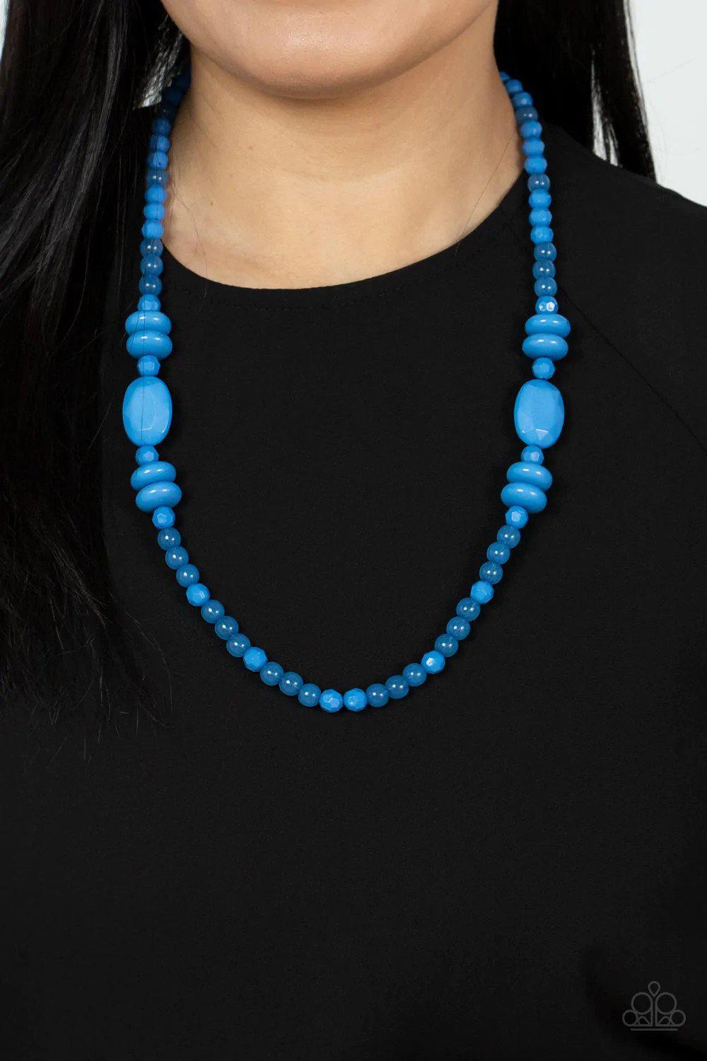 Tropical Tourist Blue Necklace - Paparazzi Accessories- on model - CarasShop.com - Paparazzi Jewelry by Cara Jewels