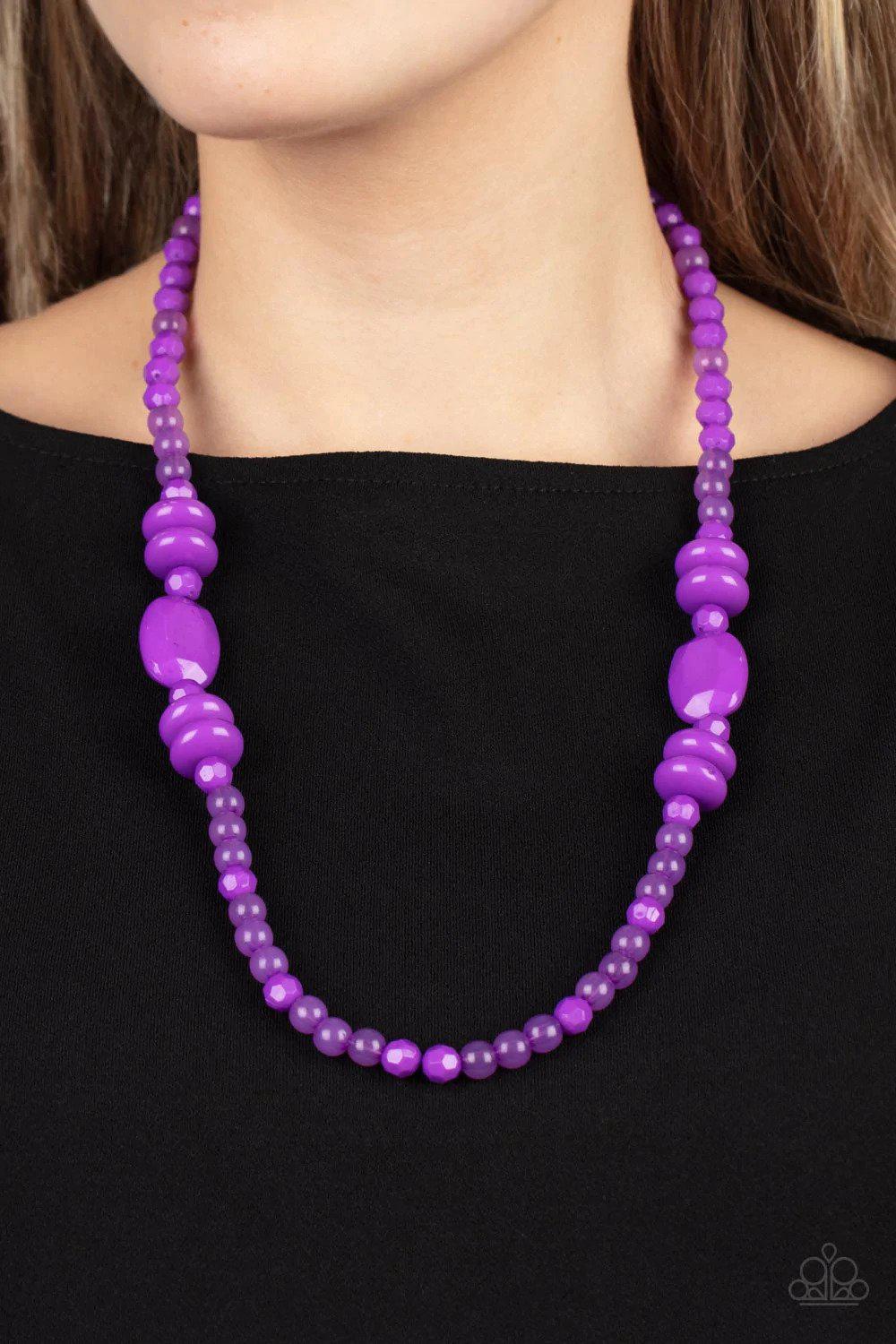 Tropical Tourist Purple Acrylic Necklace - Paparazzi Accessories- on model - CarasShop.com - Paparazzi Jewelry by Cara Jewels