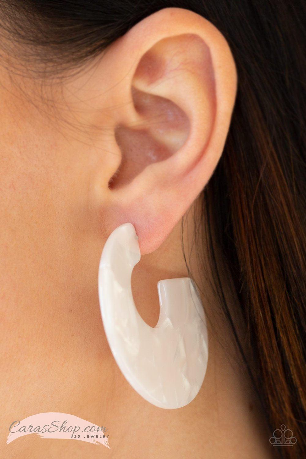 Tropically Torrid - White Acrylic Hoop Earrings - Paparazzi Accessories- lightbox - CarasShop.com - Paparazzi Jewelry by Cara Jewels