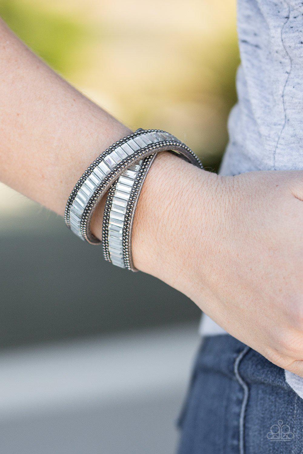 True GLITZ Silver and Gunmetal Double-wrap Snap Bracelet - Paparazzi Accessories- lightbox - CarasShop.com - Paparazzi Jewelry by Cara Jewels